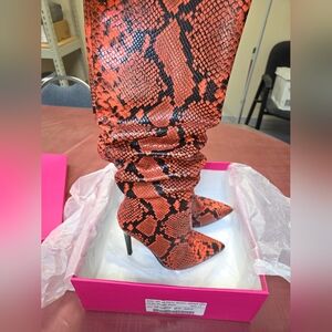 Orange Snake Print Women's Boots
